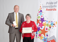 Pride of Inverclyde Awards 2023 Long Service Ellen McNeill presented by Head of HR Steven McNab